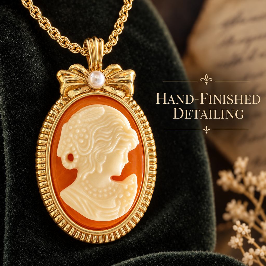 Vintage Amber Cameo Necklace | 18K Gold-Plated Resin Pendant for Business Elite Women