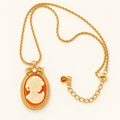 Vintage Amber Cameo Necklace | 18K Gold-Plated Resin Pendant for Business Elite Women