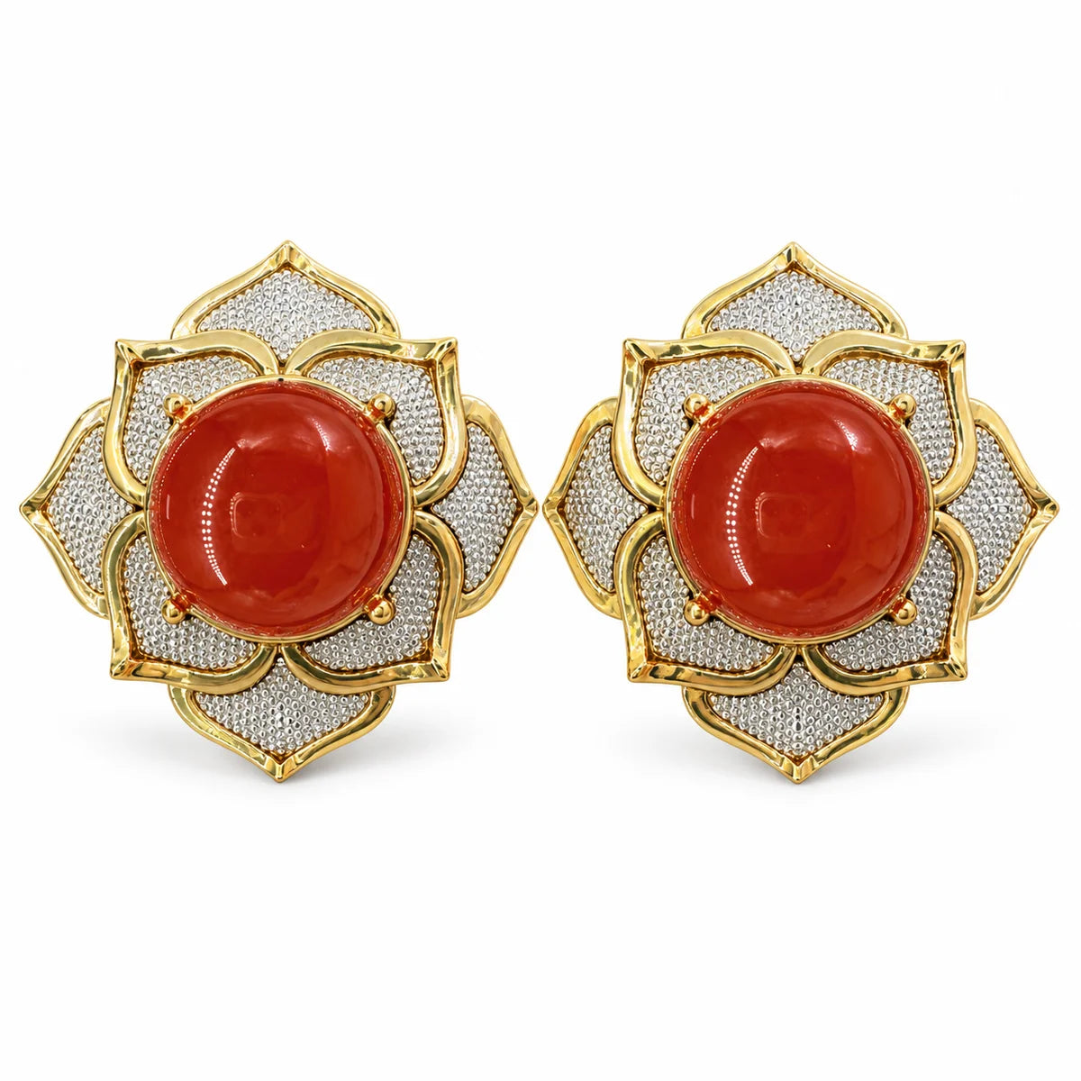 Gilded Mandala Red Agate Statement Earrings