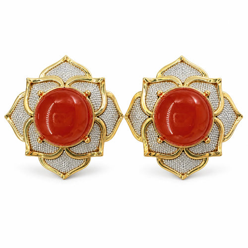 Gilded Mandala Red Agate Statement Earrings